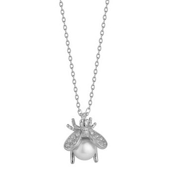 Sunkissed Sterling 14k Gold Over Silver Cubic Zirconia & Freshwater Cultured Pearl Bee Pendant Necklace