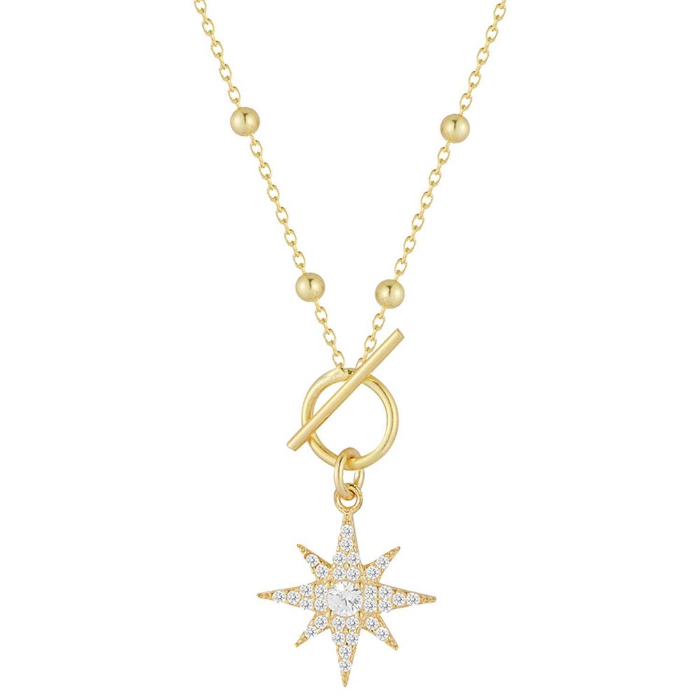 Ag Sterling North Star Cubic Zirconia Pendant Necklace on Holiday Card main image 0
