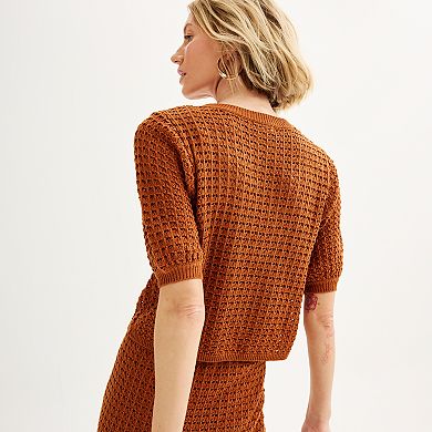 Women's Nine West Crochet Short Sleeve Top