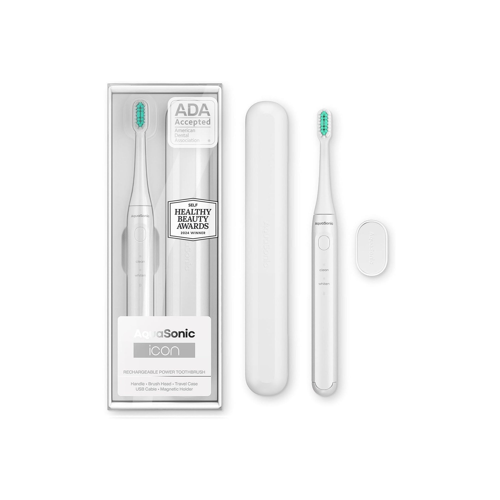 AquaSonic Icon Rechargeable Power Toothbrush, White