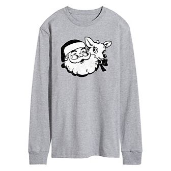 Men's Santa and Reindeer Long Sleeve Graphic Tee