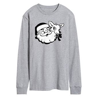 Men's Santa and Reindeer Long Sleeve Graphic Tee