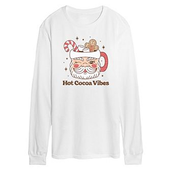 Men's Hot Cocoa Vibes Retro Santa Mug Long Sleeve Graphic Tee