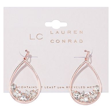 LC Lauren Conrad Rose Gold Tone Gray & Clear Crystal Open Teardrop Drop Earrings
