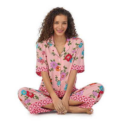 Women's Beauty Sleep Social 2-Piece Notch Pajama Top Cropped