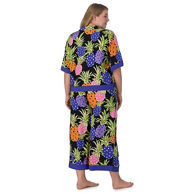 Plus Size Women's Beauty Sleep Social 2-Piece Notch Pajama Top & Cropped Bottoms Sleep Set