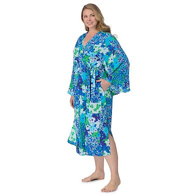 Plus Size Women's Beauty Sleep Social Woven Midi Robe