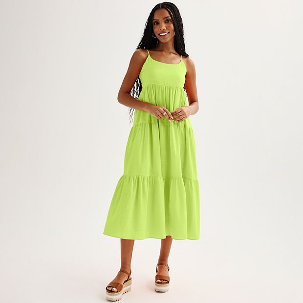 lime green junior dresses Juniors' SO® Bow Accent Tiered Midi Dress