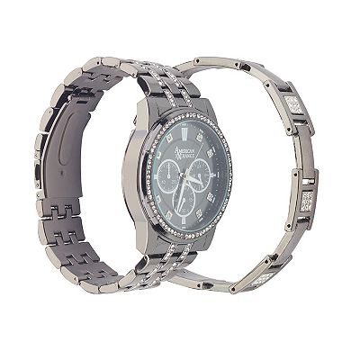 American Exchange Men's Silver Tone Chronograph Watch & Bracelet Set
