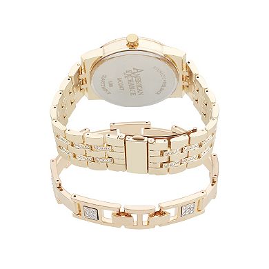 American Exchange Men's Gold Tone Chronograph Watch & Bracelet Set