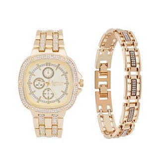 American Exchange Men's Gold Tone Chronograph Watch & Bracelet Set
