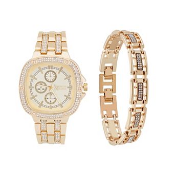 American Exchange Men's Gold Tone Chronograph Watch & Bracelet Set