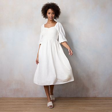 Women's LC Lauren Conrad Smocked Sweetheart Long Sleeve Midi Dress