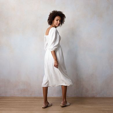 Women's LC Lauren Conrad Smocked Sweetheart Long Sleeve Midi Dress