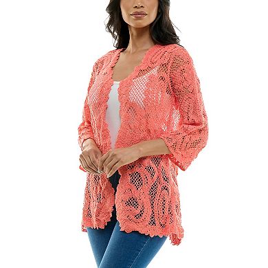 Women's Nina Leonard Scalloped Edge Crotchet Open Cardigan