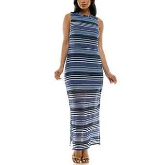 Women's Nina Leonard Crochet Striped Halter Maxi Dress