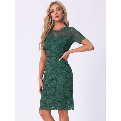 Women's Elegant Floral Lace Dress Crew Neck Short Sleeve Cocktail Party Dress