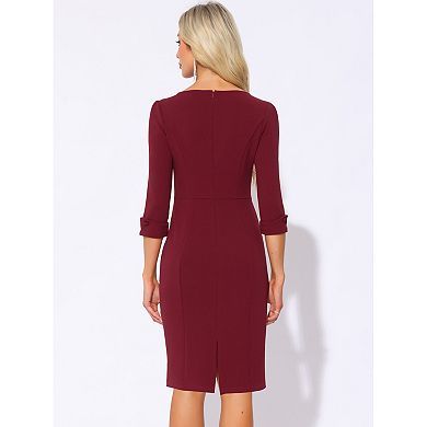 Midi Dresses for Women 3/4 Sleeve Sweetheart Neck Slim Fit Work Pencil Dress