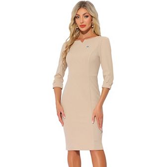 Midi Dresses For Women 3/4 Sleeve Sweetheart Neck Slim Fit Work Pencil Dress