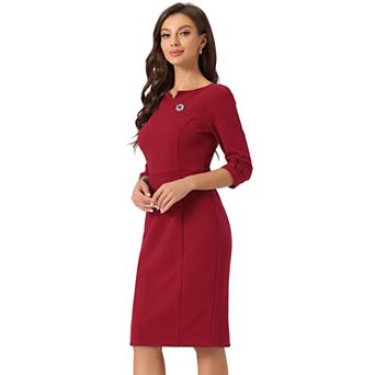 Midi Dresses For Women 3/4 Sleeve Sweetheart Neck Slim Fit Work Pencil Dress