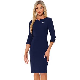 Midi Dresses for Women 3/4 Sleeve Sweetheart Neck Slim Fit Work Pencil Dress