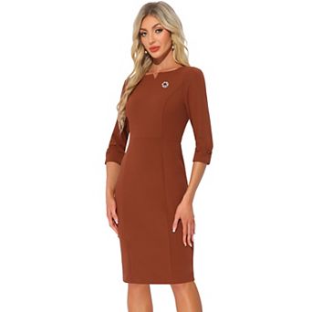 Midi Dresses for Women 3/4 Sleeve Sweetheart Neck Slim Fit Work Pencil Dress