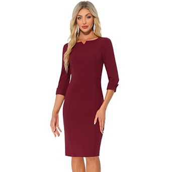 Midi Dresses for Women 3/4 Sleeve Sweetheart Neck Slim Fit Work Pencil Dress