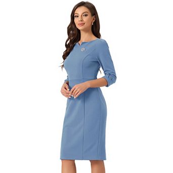Midi Dresses For Women 3/4 Sleeve Sweetheart Neck Slim Fit Work Pencil Dress