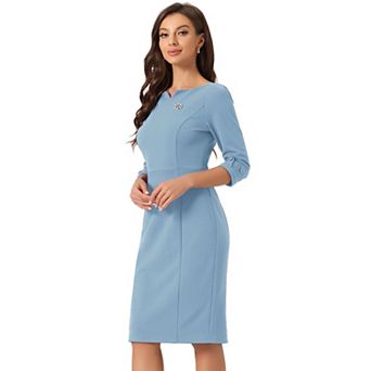 Midi Dresses For Women 3/4 Sleeve Sweetheart Neck Slim Fit Work Pencil Dress