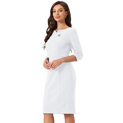 long sleeve white pencil dress Mrat Women's Bodycon Pencil Dress Office Stretchy Dress Modest Business Work Suiting Dresses S-32 White 3XL