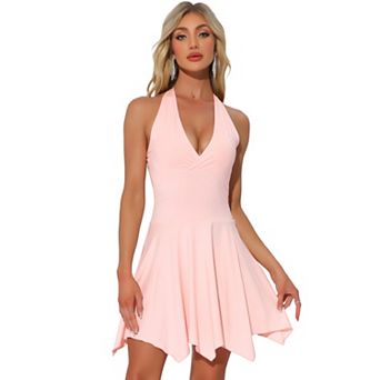 Women's Halter Deep V Neck Sleeveless Skater Mini Dress