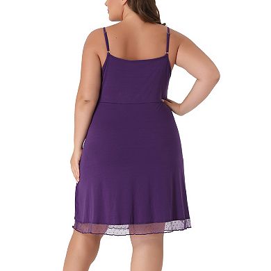 Women's Plus Size Nightgown V Neck Cami Adjustable Mesh Panel Hem Nightdress