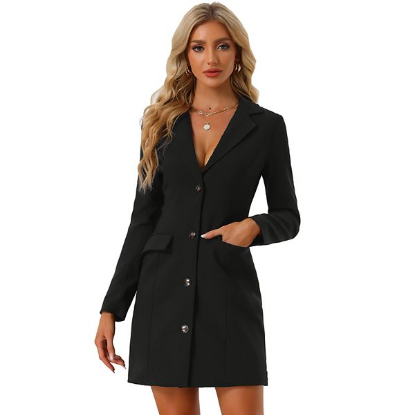 Women's Casual Blazer Dress Notched Lapel Collar Office Work Dresses