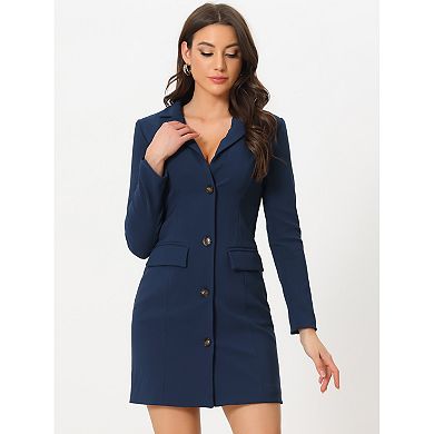 Women's Casual Blazer Dress Notched Lapel Collar Office Work Dresses