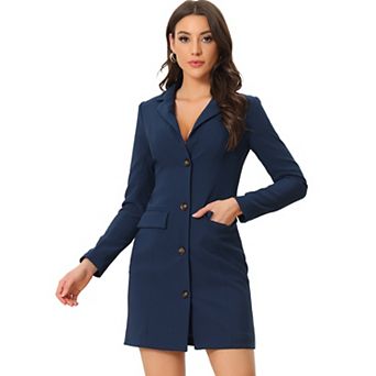 Women's Casual Blazer Dress Notched Lapel Collar Office Work Dresses