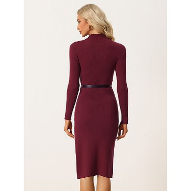 Women's Fall Winter Mock Neck Knit Turtleneck Long Sleeve Sweater Bodycon Dresses