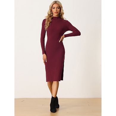 Women's Fall Winter Mock Neck Knit Turtleneck Long Sleeve Sweater Bodycon Dresses