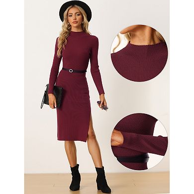 Women's Fall Winter Mock Neck Knit Turtleneck Long Sleeve Sweater Bodycon Dresses