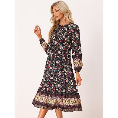 Women's Boho Floral Long Sleeves Maxi Dress