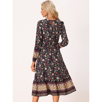 Women's Boho Floral Long Sleeves Maxi Dress
