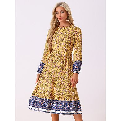 Women's Boho Floral Long Sleeves Maxi Dress