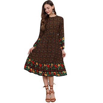 Women's Boho Floral Long Sleeves Maxi Dress