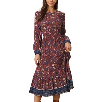 Women's Boho Floral Long Sleeves Maxi Dress