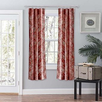 Lexington Leaf Printed on Colored Ground High Quality Curtain Pair with Ties