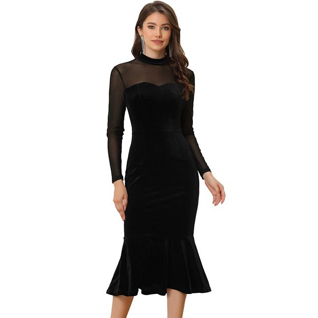 green emerald velvet dress Women's Plain Puff Sleeve Midi Cocktail Dress with Pockets for Party, Formal and Casual Dresses Black / Small main image 1