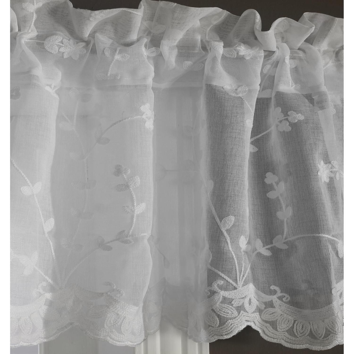 Lace Embroidery Balloon Curtain – Sheer Tulle Pull-Up Drape, Single Panel, Country Style (White)