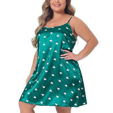 Plus Size Nightgown For Women Camisole Sleeveles Heart Print Lingerie Dress Sleepwear
