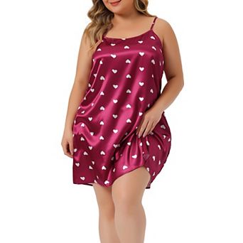 Plus Size Nightgown for Women Camisole Sleeveles Heart Print Lingerie Dress Sleepwear