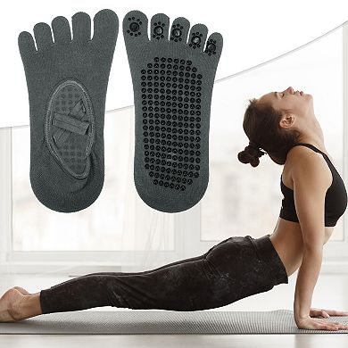 3 Pair Yoga Socks Five Toe Socks Ballet Socks with Grips for Women Dark Gray