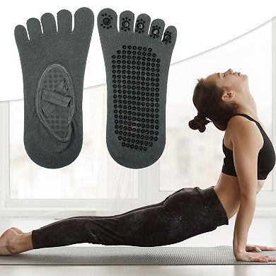 3 Pair Yoga Socks Five Toe Socks Ballet Socks with Grips for Women Dark Gray